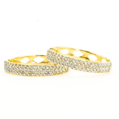 Yellow Gold .40ctw NATURAL Diamond Multi Row Pave Oval Drop Hoop Earrings - Giorgio Conti Jewelers