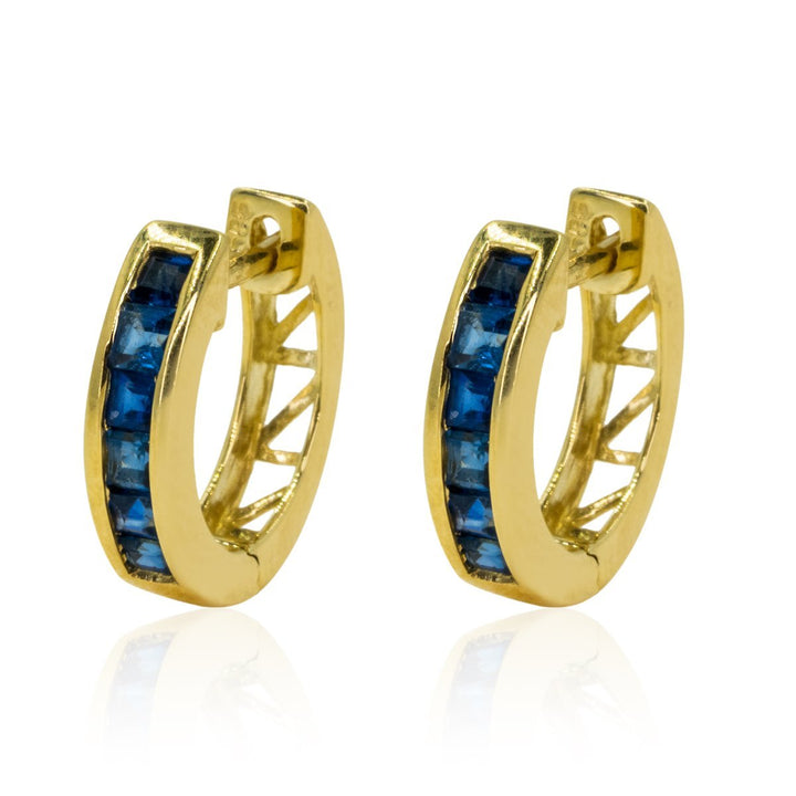 Yellow Gold .58ctw Natural Sapphire Hoop Gemstone Earrings - Giorgio Conti Jewelers
