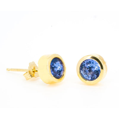 Yellow Gold Natural 1.50ctw Tanzanite Bezel Set Stud Earrings Fine Vibrant Tanzanite Earring - Giorgio Conti Jewelers