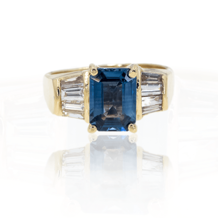 Yellow Gold NATURAL 2.85ctw Emerald Cut Sapphire Baguette Diamond Gemstone Cocktail Engagement Ring - Giorgio Conti Jewelers